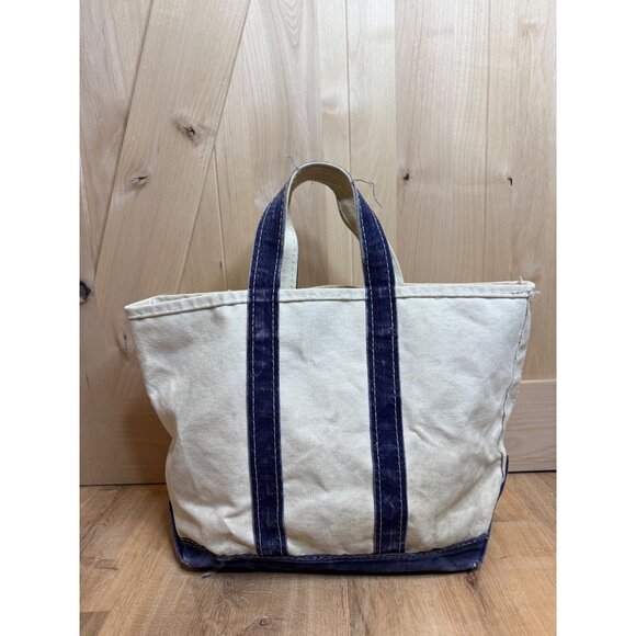 Vintage 80s LL Bean Canvas Tote Bag With Navy Straps Sawtooth Label 15" x10" Sho - Picture 4 of 10